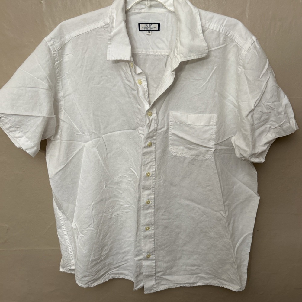 Old Navy XXL White Linen Button Front Shirt